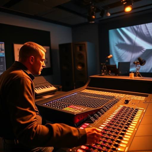 A mixing engineer working meticulously at a large-format mixing console.