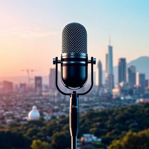 Podcast cover for 'Tech Talk LA,' featuring a stylized microphone and city skyline.